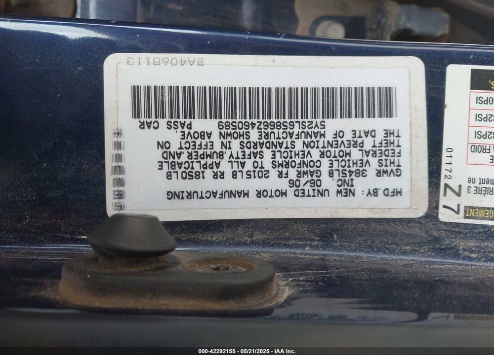 2006 PONTIAC VIBE VIN: 5Y2SL65866Z460589