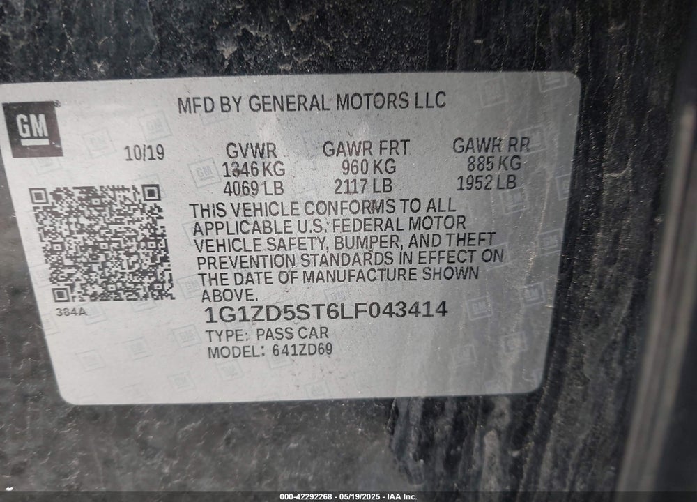 2020 CHEVROLET MALIBU VIN: 1G1ZD5ST6LF043414