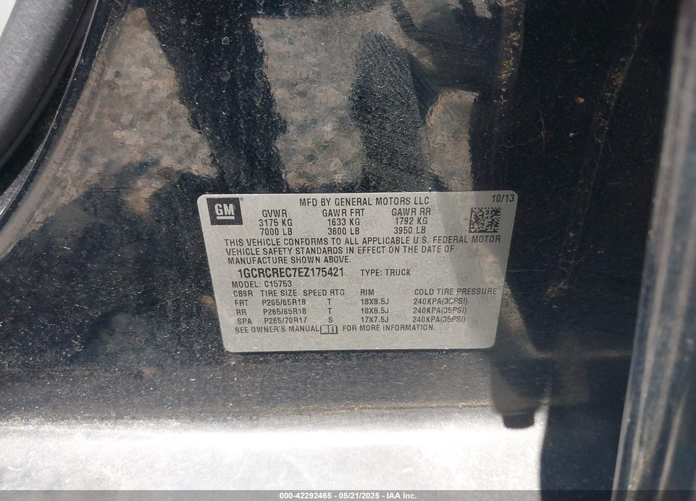 2014 CHEVROLET SILVERADO 1500 1LT VIN: 1GCRCREC7EZ175421