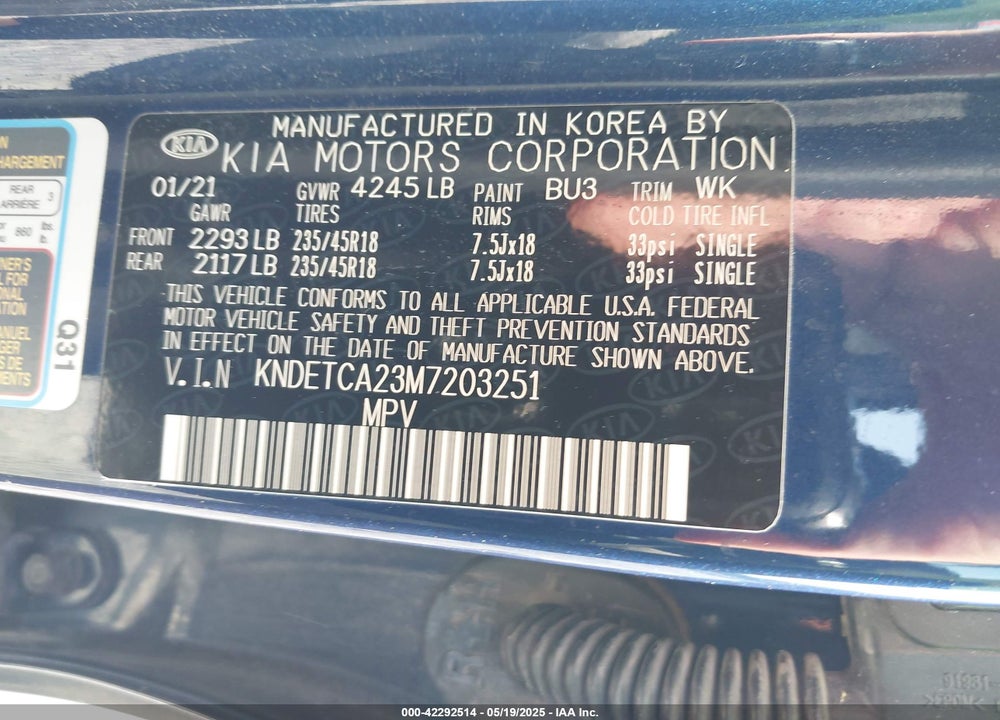 2021 KIA SELTOS VIN: KNDETCA23M7203251