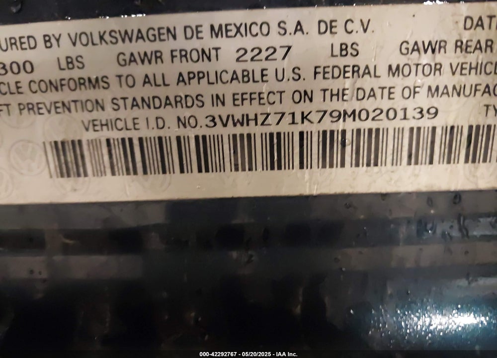 2009 VOLKSWAGEN JETTA S VIN: 3VWHZ71K79M020139