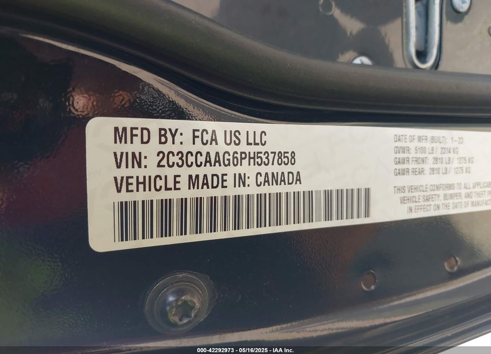2023 CHRYSLER 300 VIN: 2C3CCAAG6PH537858