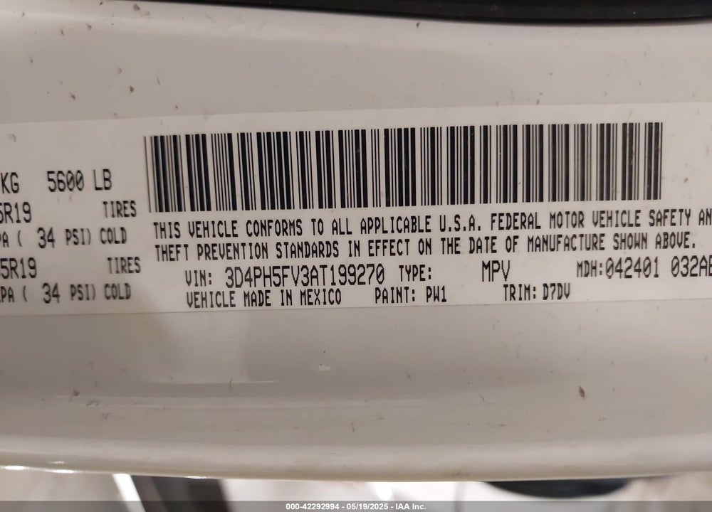 2010 DODGE JOURNEY SXT VIN: 3D4PH5FV3AT199270