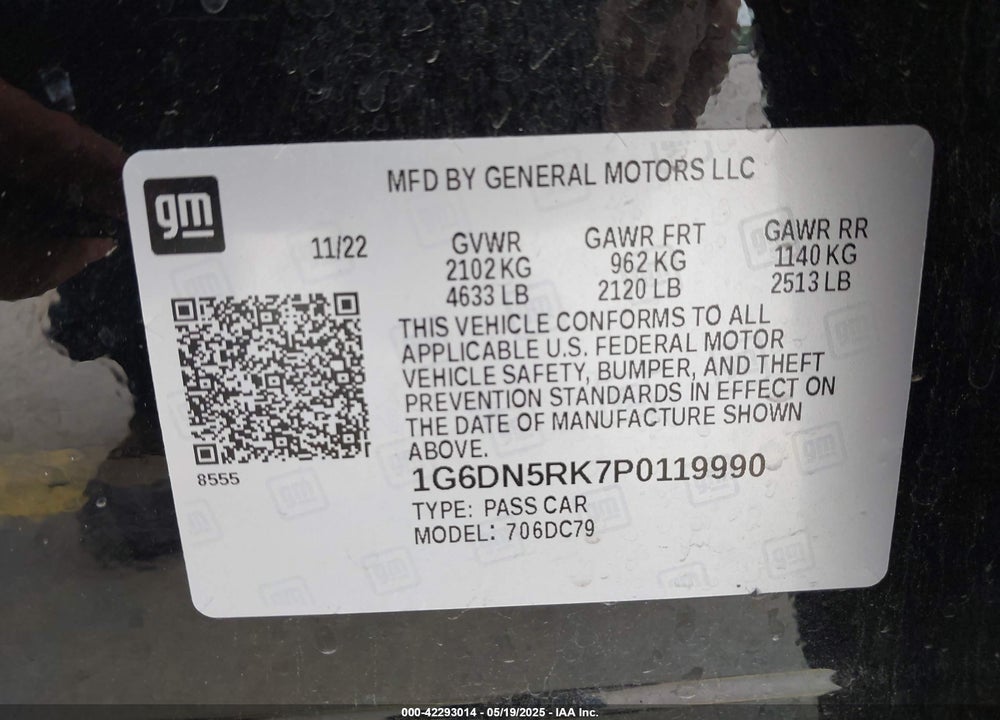 2023 CADILLAC CT5 VIN: 1G6DN5RK7P0119990