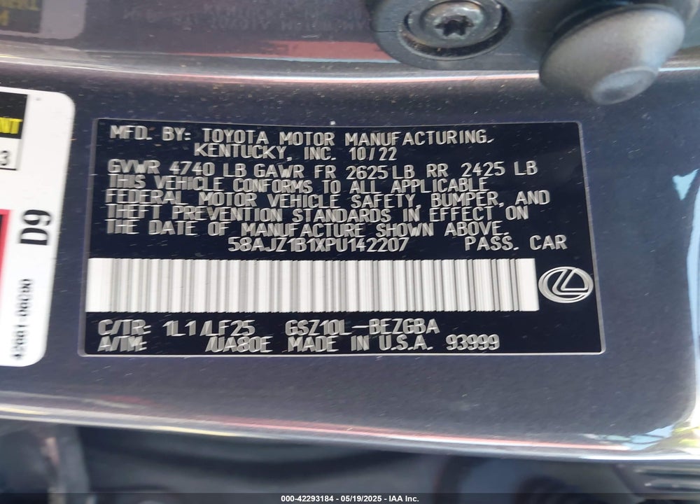 2023 LEXUS ES 350 VIN: 58AJZ1B1XPU142207
