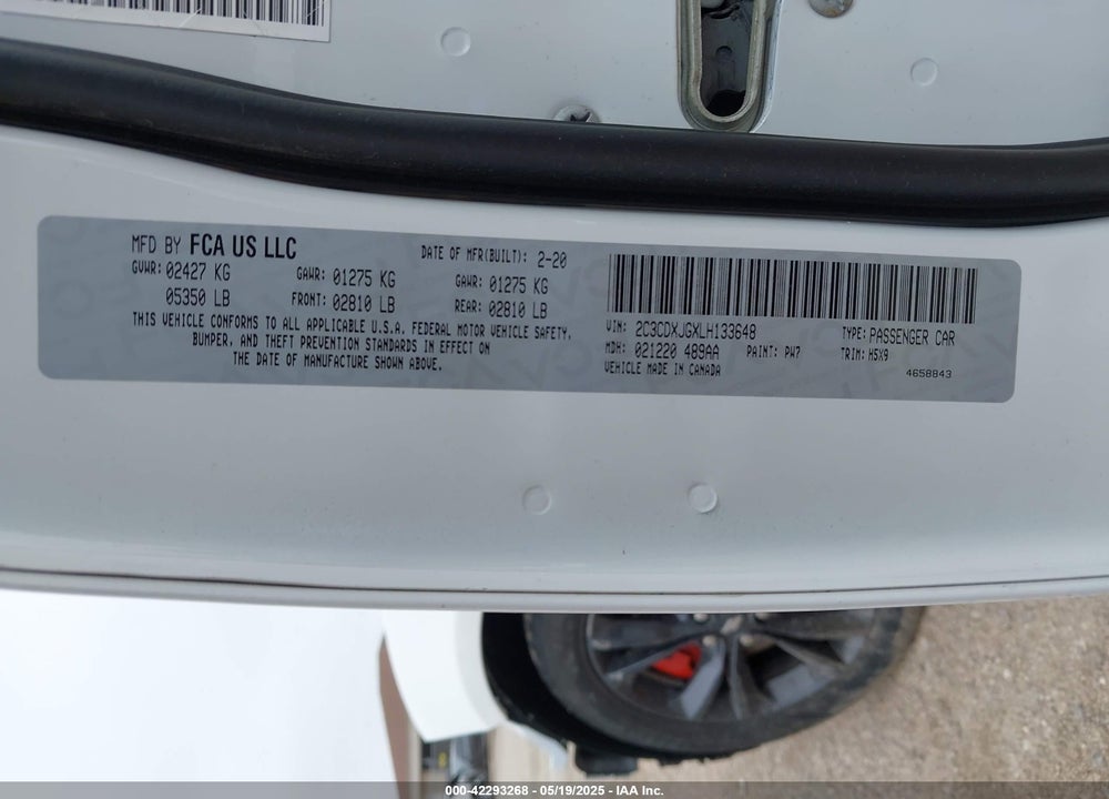 2020 DODGE CHARGER VIN: 2C3CDXJGXLH133648