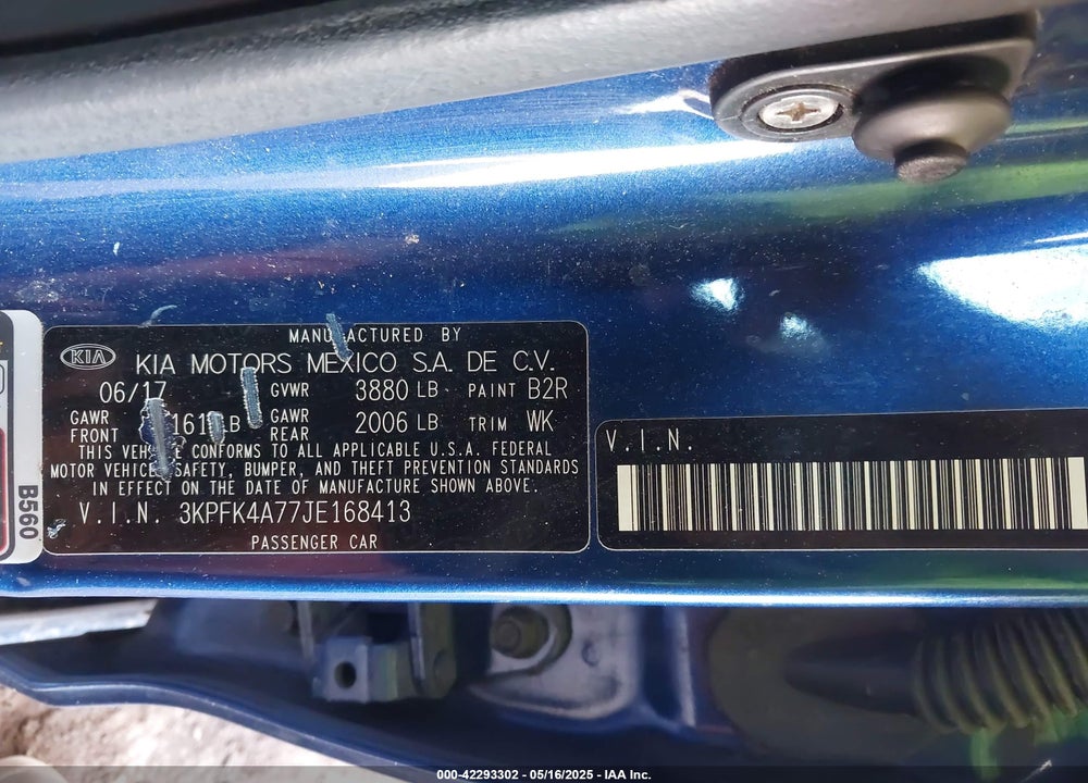 2018 KIA FORTE LX VIN: 3KPFK4A77JE168413