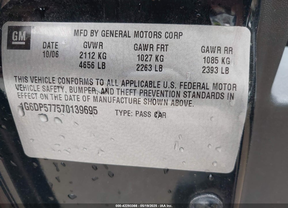 2007 CADILLAC CTS VIN: 1G6DP577570139695
