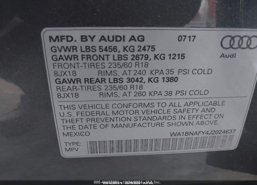 2018 AUDI Q5 2.0T PREMIUM/2.0T TECH PREMIUM VIN: WA1BNAFY4J2024637