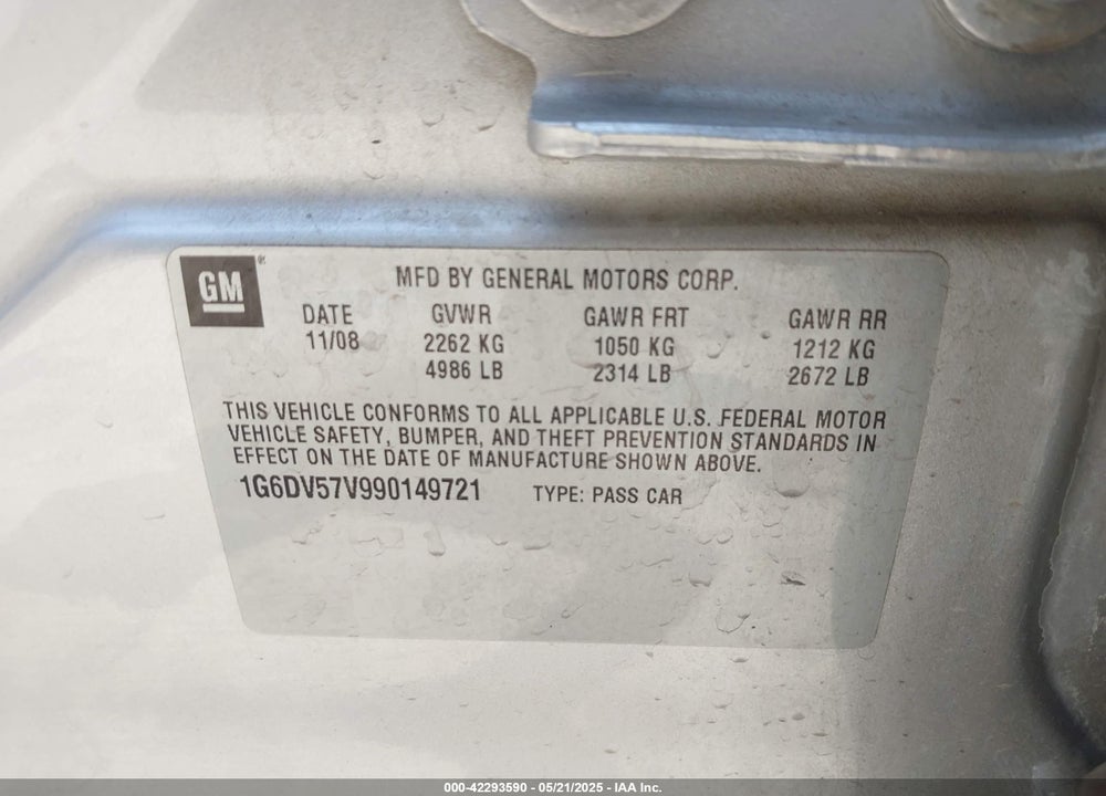 2009 CADILLAC CTS STANDARD VIN: 1G6DV57V990149721