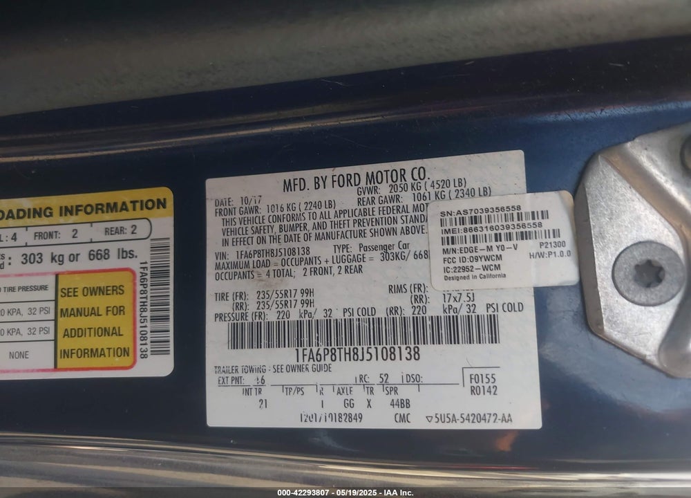 2018 FORD MUSTANG VIN: 1FA6P8TH8J5108138