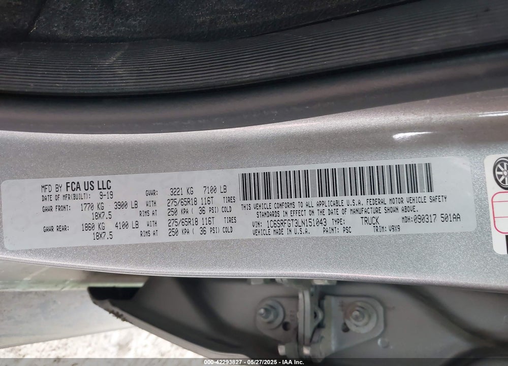 2020 RAM 1500 VIN: 1C6SRFGT3LN151043