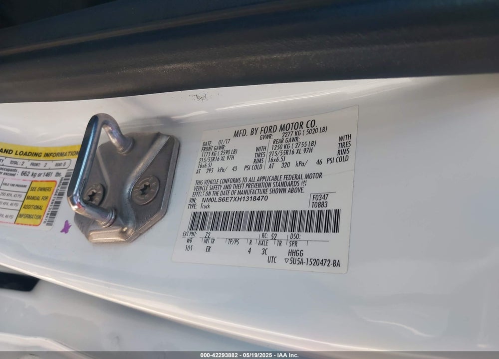 2017 FORD TRANSIT CONNECT XL VIN: NM0LS6E7XH1318470