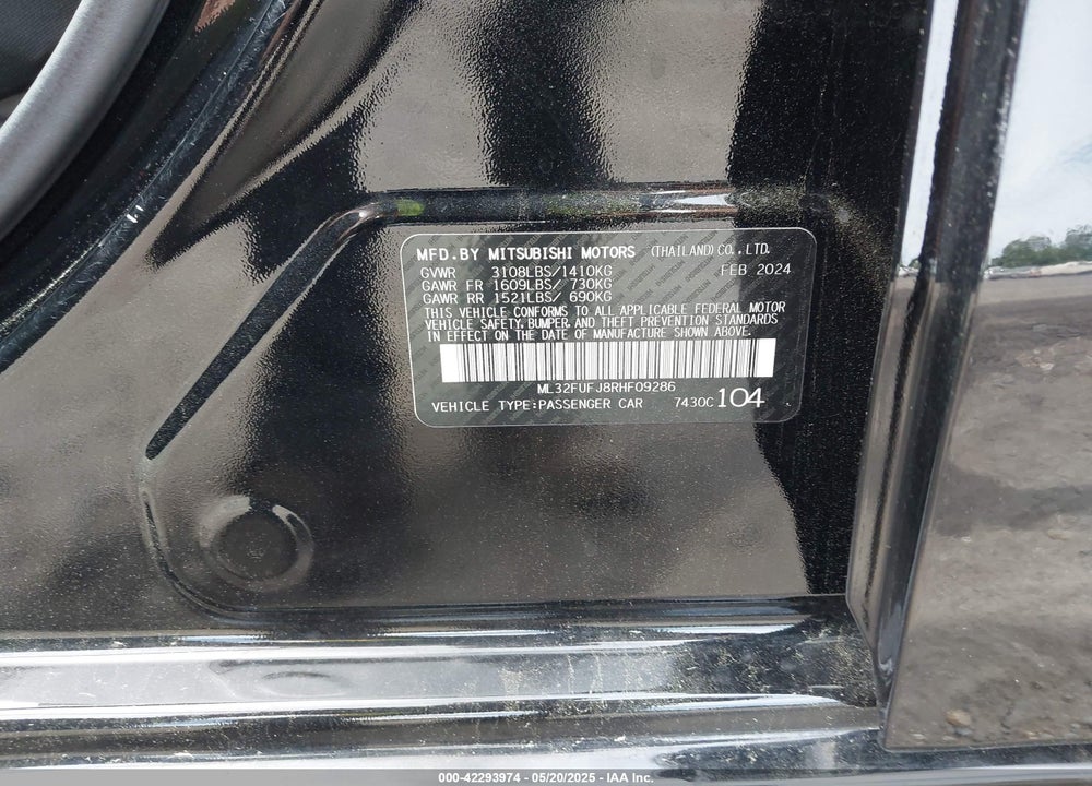 2024 MITSUBISHI MIRAGE G4 ES VIN: ML32FUFJ8RHF09286