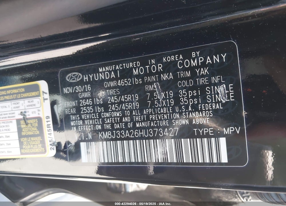 2017 HYUNDAI TUCSON LIMITED VIN: KM8J33A26HU373427