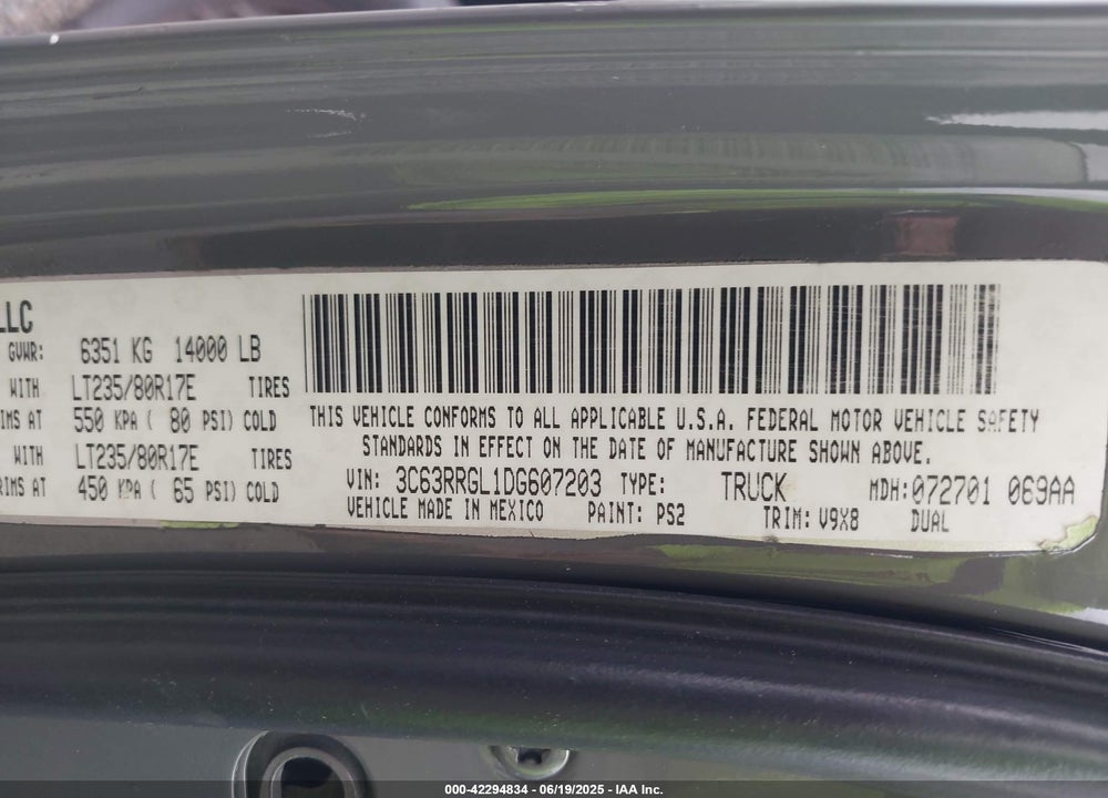 2013 RAM 3500 TRADESMAN VIN: 3C63RRGL1DG607203