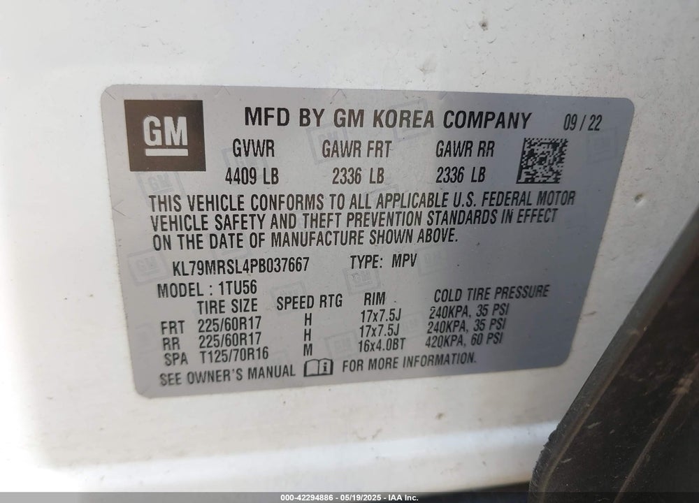 2023 CHEVROLET TRAILBLAZER VIN: KL79MRSL4PB037667