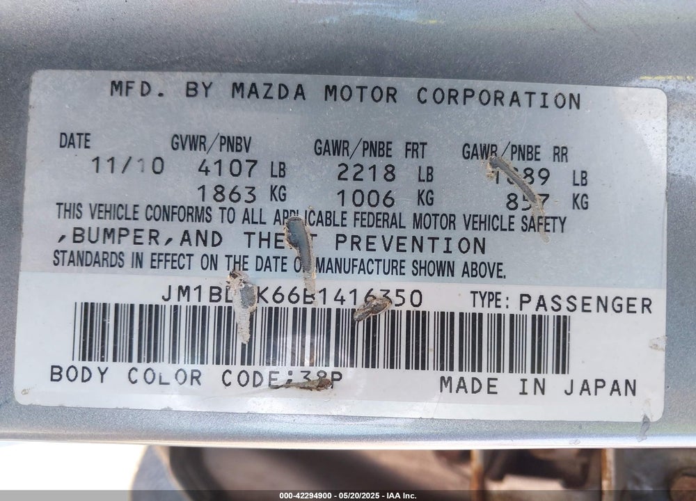 2011 MAZDA 3 S SPORT VIN: JM1BL1K66B1416350