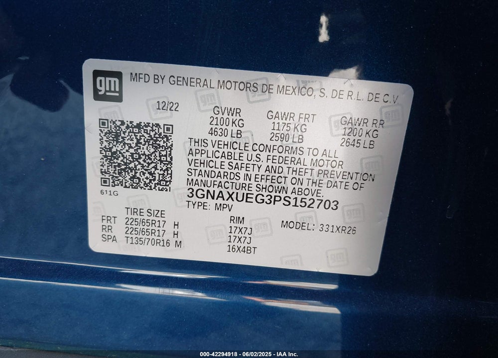 2023 CHEVROLET EQUINOX VIN: 3GNAXUEG3PS152703