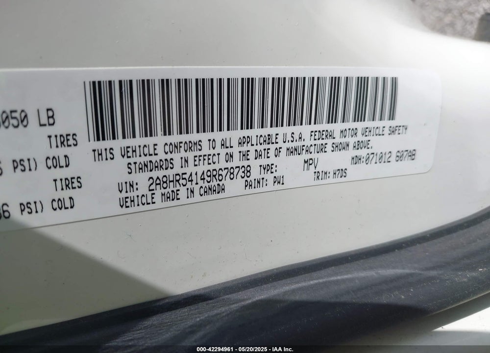 2009 CHRYSLER TOWN & COUNTRY TOURING VIN: 2A8HR54149R678738