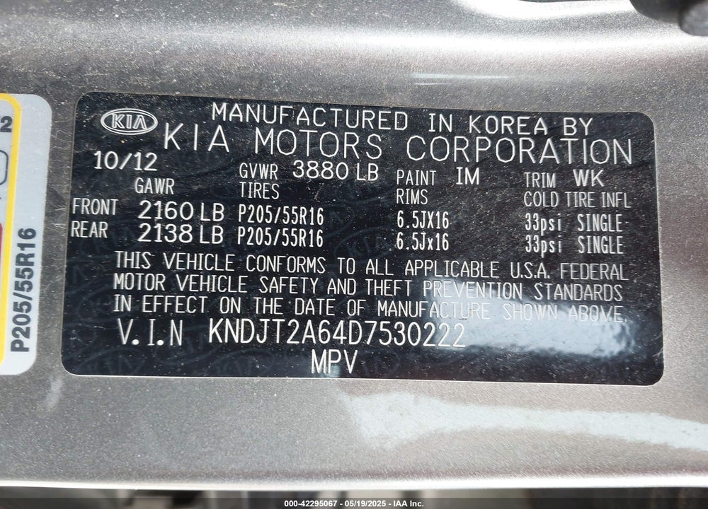 2013 KIA SOUL VIN: KNDJT2A64D7530222