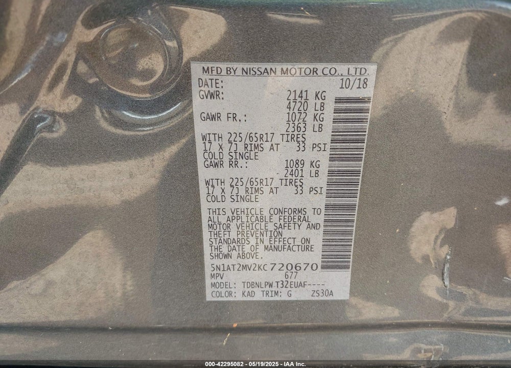 2019 NISSAN ROGUE VIN: 5N1AT2MV2KC720670