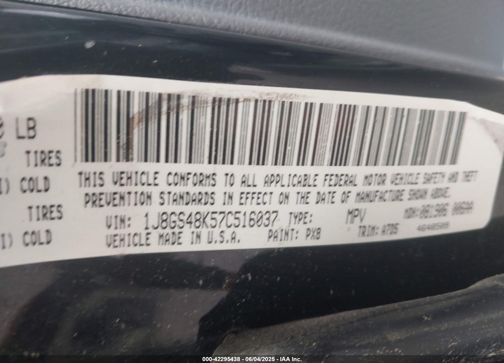 2007 JEEP GRAND CHEROKEE LAREDO VIN: 1J8GS48K57C516037