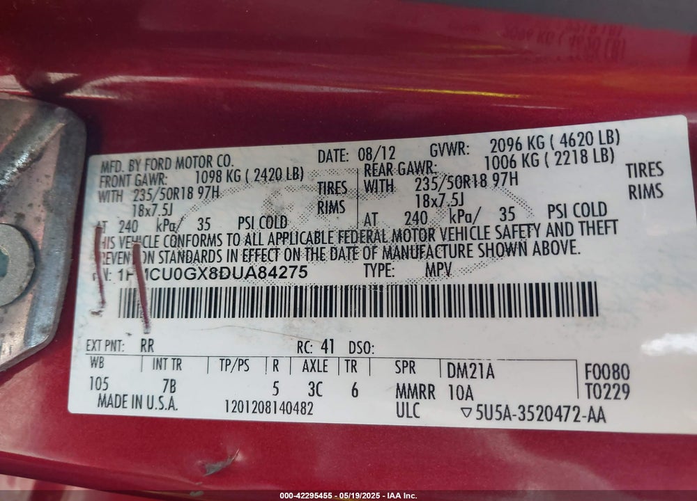 2013 FORD ESCAPE VIN: 1FMCU0GX8DUA84275