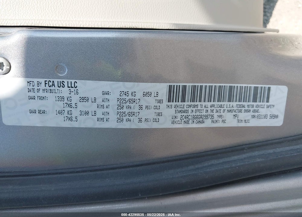 2016 CHRYSLER TOWN & COUNTRY TOURING VIN: 2C4RC1BG6GR299735