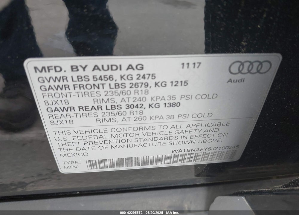 2018 AUDI Q5 VIN: WA1BNAFY6J2100245