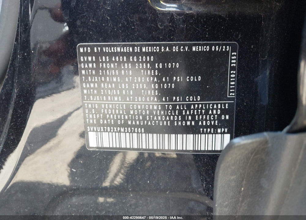 2023 VOLKSWAGEN TAOS VIN: 3VVUX7B2XPM357666