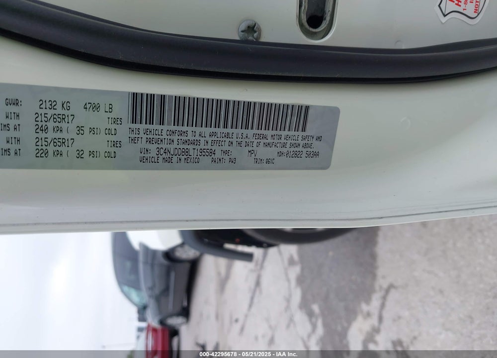 2020 JEEP COMPASS VIN: 3C4NJDDB8LT195584