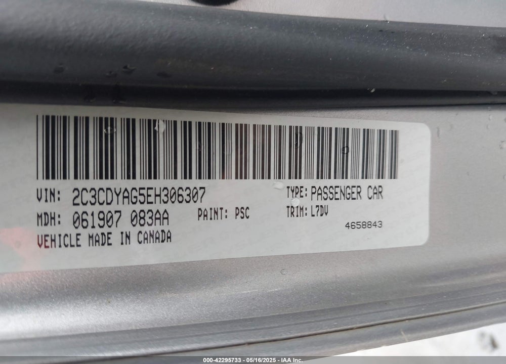 2014 DODGE CHALLENGER VIN: 2C3CDYAG5EH306307