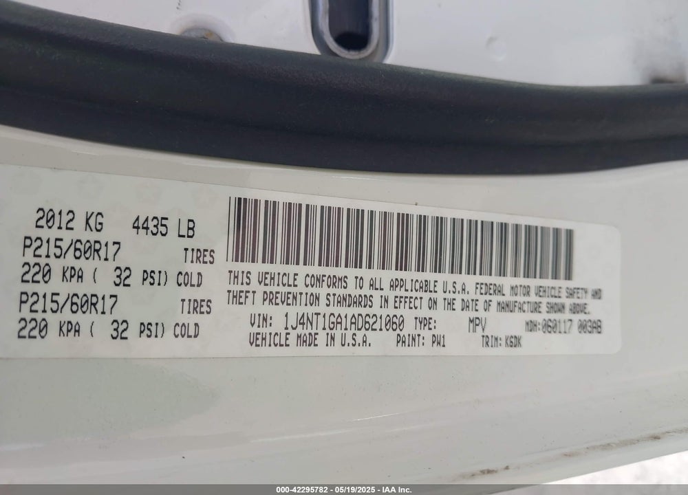 2010 JEEP PATRIOT SPORT VIN: 1J4NT1GA1AD621060