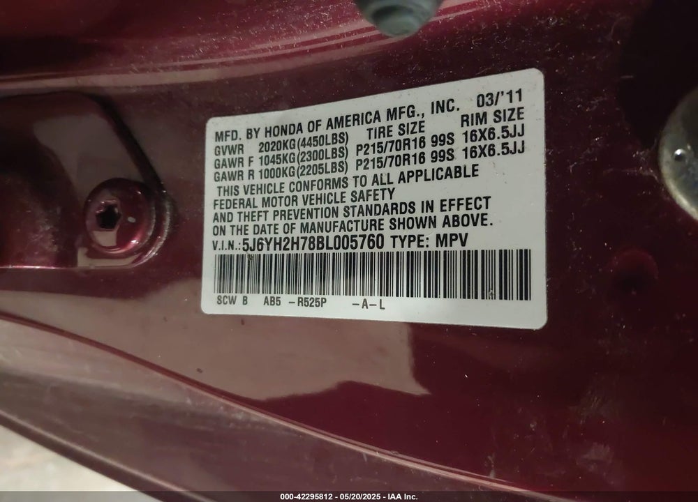 2011 HONDA ELEMENT VIN: 5J6YH2H78BL005760