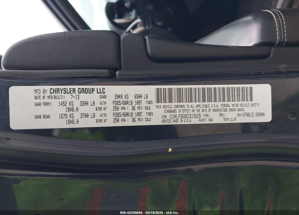 2014 JEEP GRAND CHEROKEE LIMITED VIN: 1C4RJFBG8EC219229