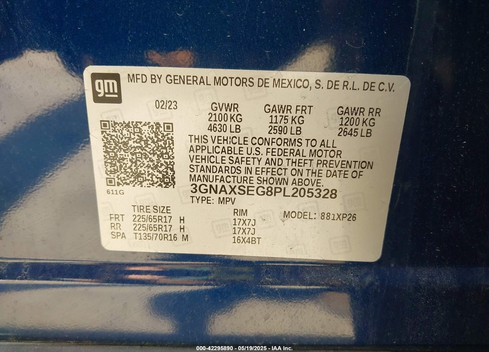 2023 CHEVROLET EQUINOX VIN: 3GNAXSEG8PL205328
