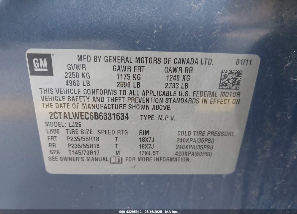2011 GMC TERRAIN SLT-2 VIN: 2CTALWEC6B6331634