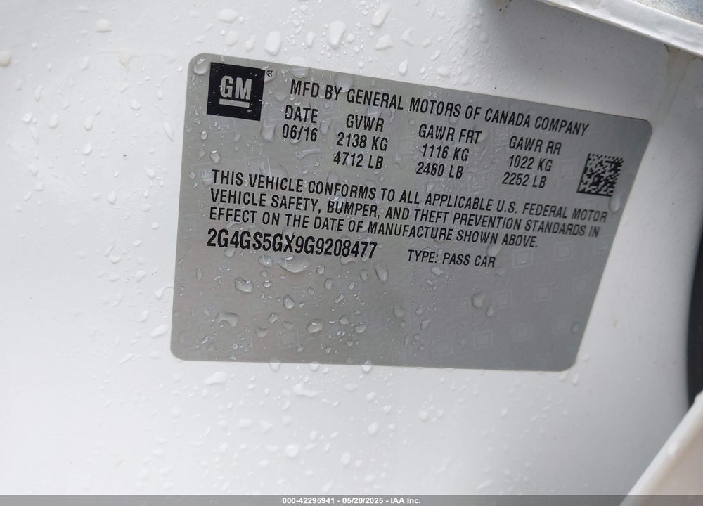 2016 BUICK REGAL TURBO PREMIUM II VIN: 2G4GS5GX9G9208477