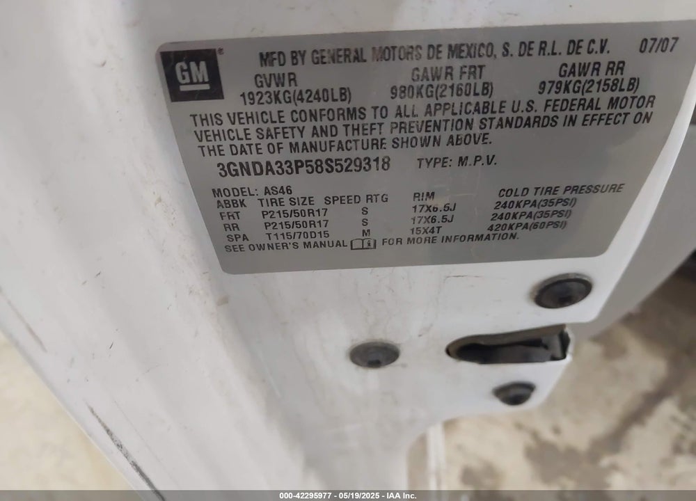 2008 CHEVROLET HHR LT VIN: 3GNDA33P58S529318