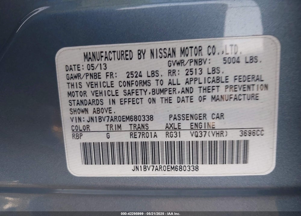 2014 INFINITI Q50 VIN: JN1BV7AR0EM680338