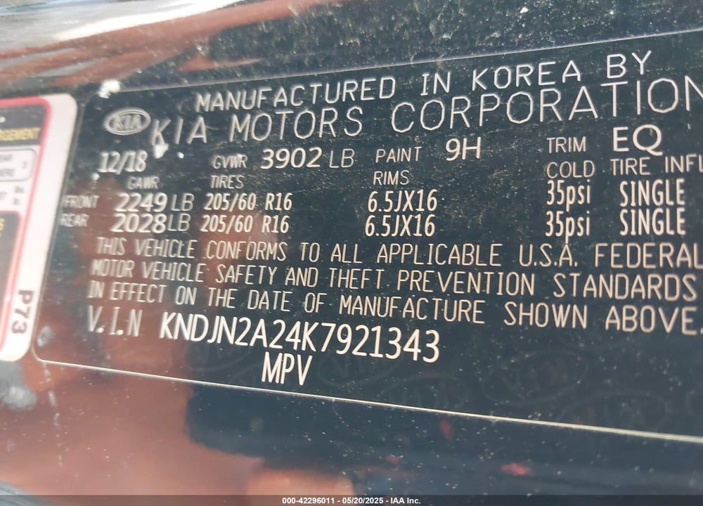 2019 KIA SOUL VIN: KNDJN2A24K7921343