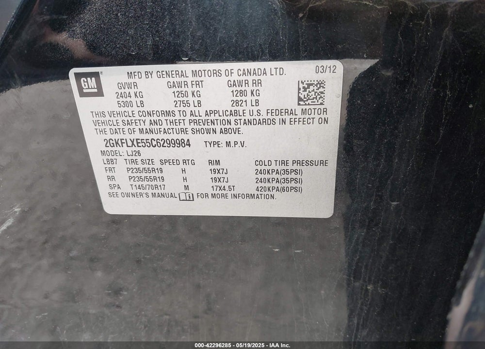 2012 GMC TERRAIN VIN: 2GKFLXE55C6299984