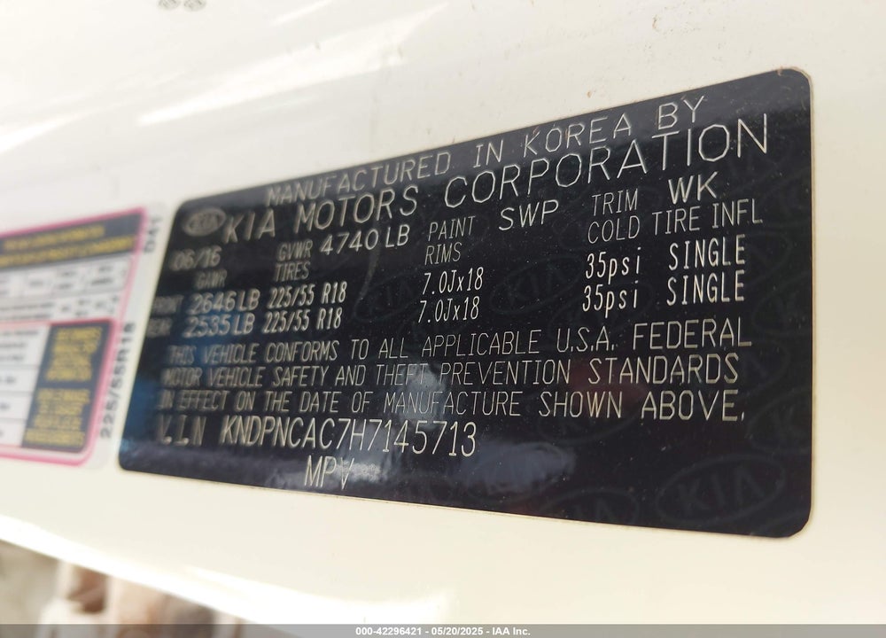 2017 KIA SPORTAGE VIN: KNDPNCAC7H7145713