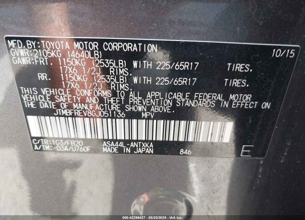 2016 TOYOTA RAV4 VIN: JTMBFREV8GJ051136