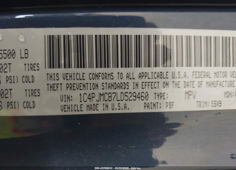 2020 JEEP CHEROKEE LATITUDE 4X4 VIN: 1C4PJMCB7LD529460