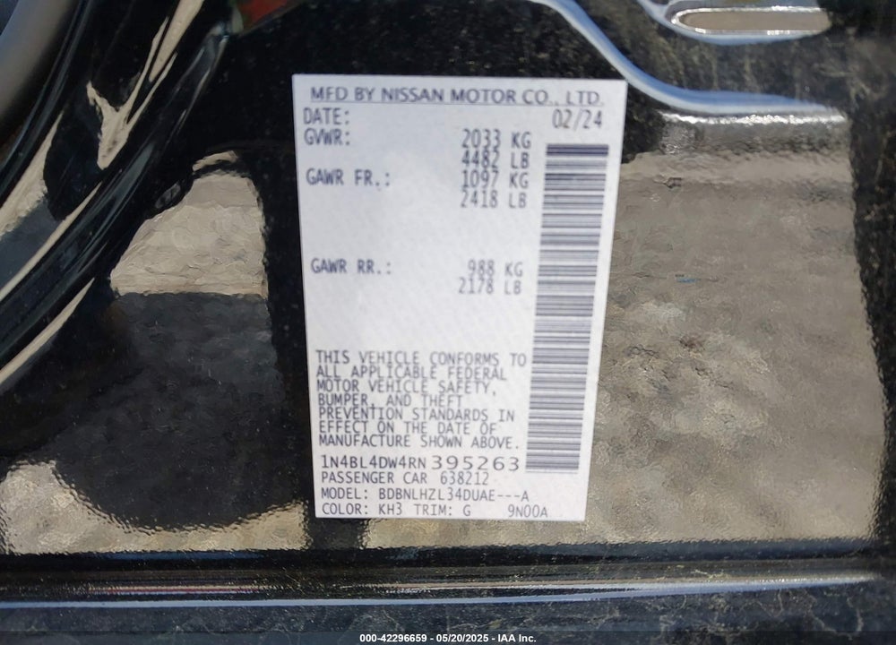 2024 NISSAN ALTIMA VIN: 1N4BL4DW4RN395263