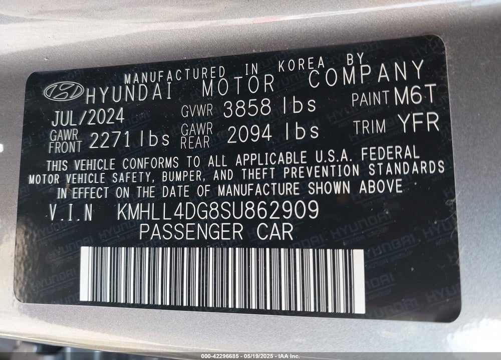 2025 HYUNDAI ELANTRA VIN: KMHLL4DG8SU862909
