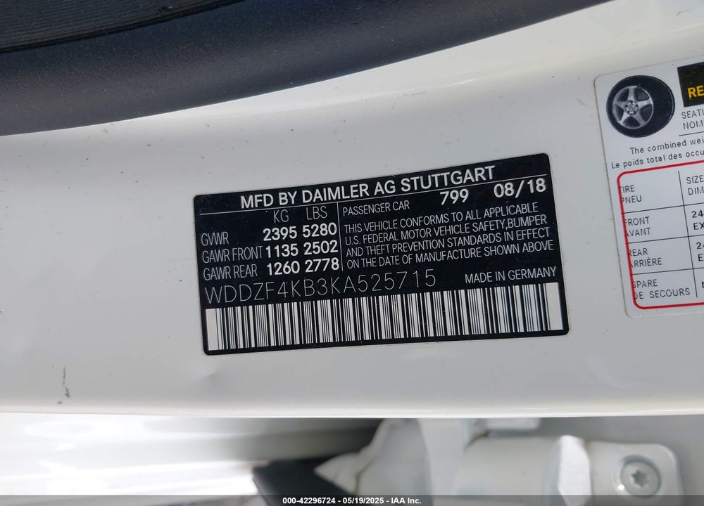 2019 MERCEDES-BENZ E 300 VIN: WDDZF4KB3KA525715