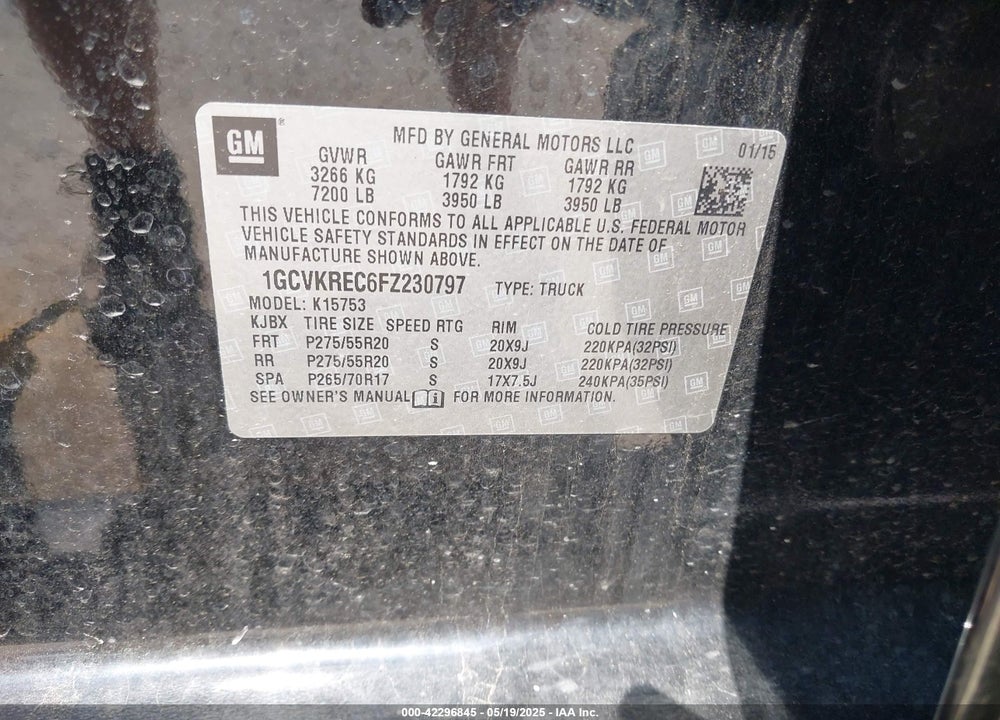 2015 CHEVROLET SILVERADO 1500 1LT VIN: 1GCVKREC6FZ230797